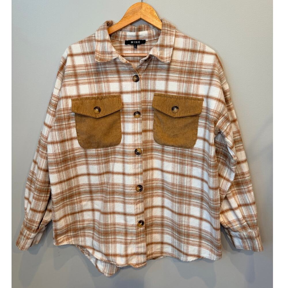 MINE Flannel Plaid Shacket Corduroy Practical Pockets Women’s Size Large